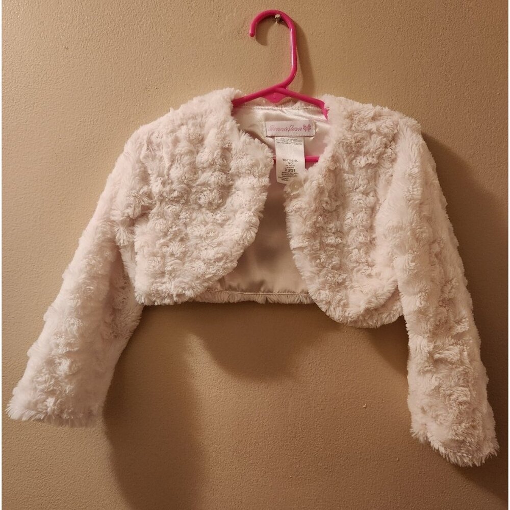 Bonnie Jean Ivory White Fur Shurg Sweater Jacket Size 3T